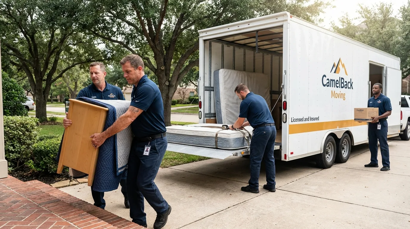 Crew loading residential truck for cross-state move from Bonner Springs, KS